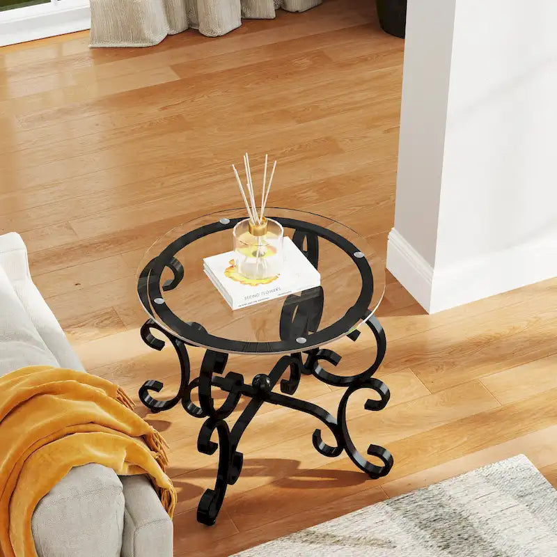 3-Piece Tempered Glass Coffee Table Set with Round Side Tables