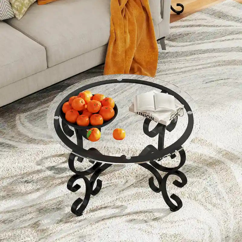 3-Piece Tempered Glass Coffee Table Set with Round Side Tables
