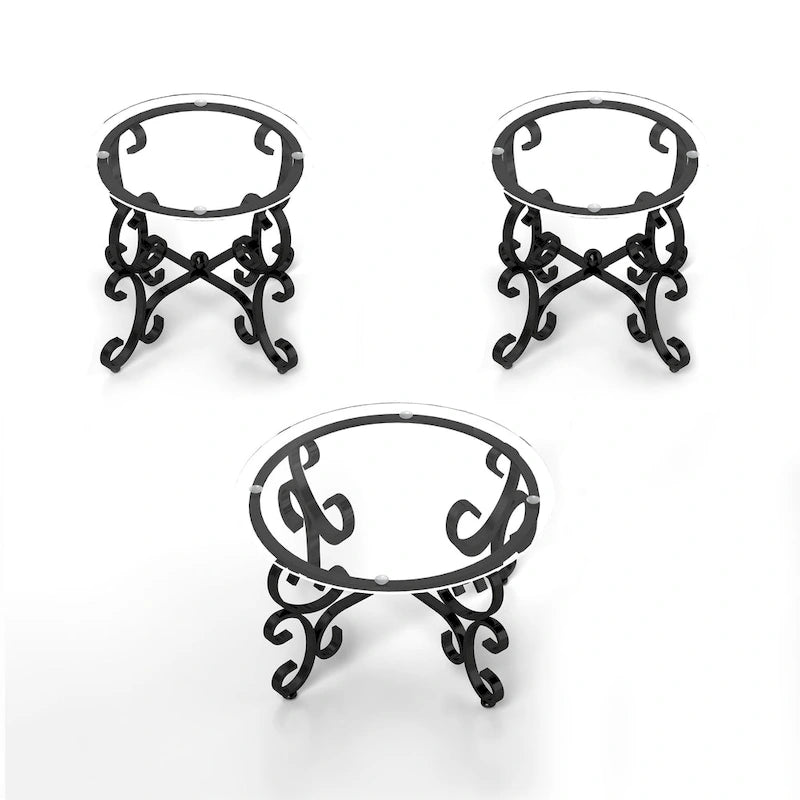 3-Piece Tempered Glass Coffee Table Set with Round Side Tables