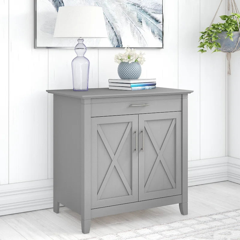 Secretary Desk with Keyboard Tray and Storage Cabinet