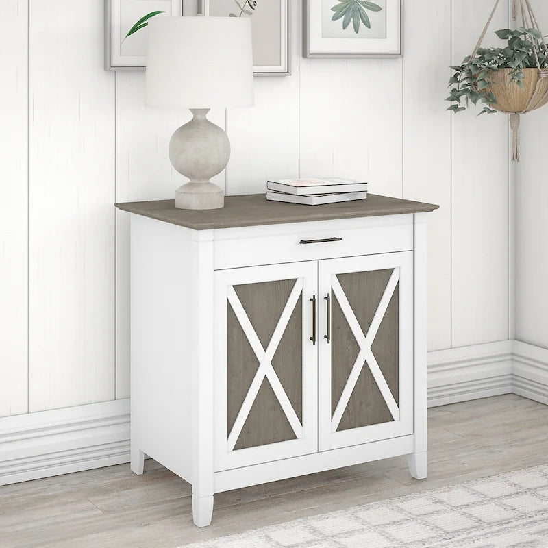 Secretary Desk with Keyboard Tray and Storage Cabinet