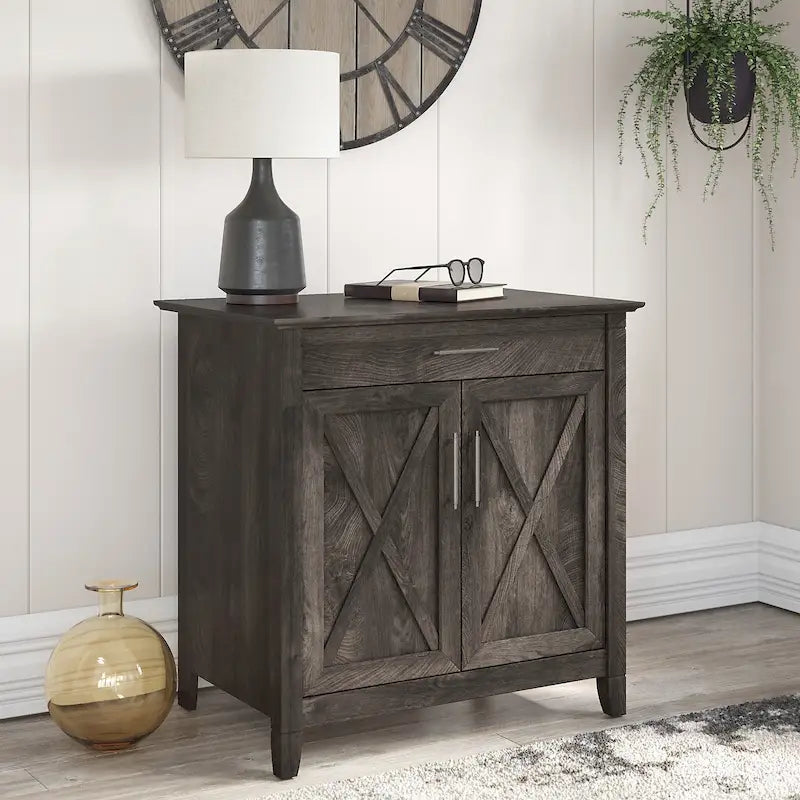 Secretary Desk with Keyboard Tray and Storage Cabinet