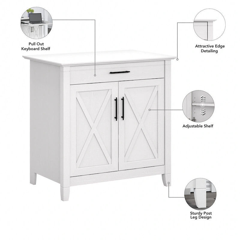 Secretary Desk with Keyboard Tray and Storage Cabinet