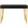 Modern Pine 2-Drawer Desk with Gold Hairpin Legs