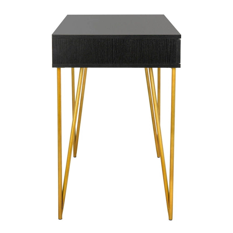Modern Pine 2-Drawer Desk with Gold Hairpin Legs