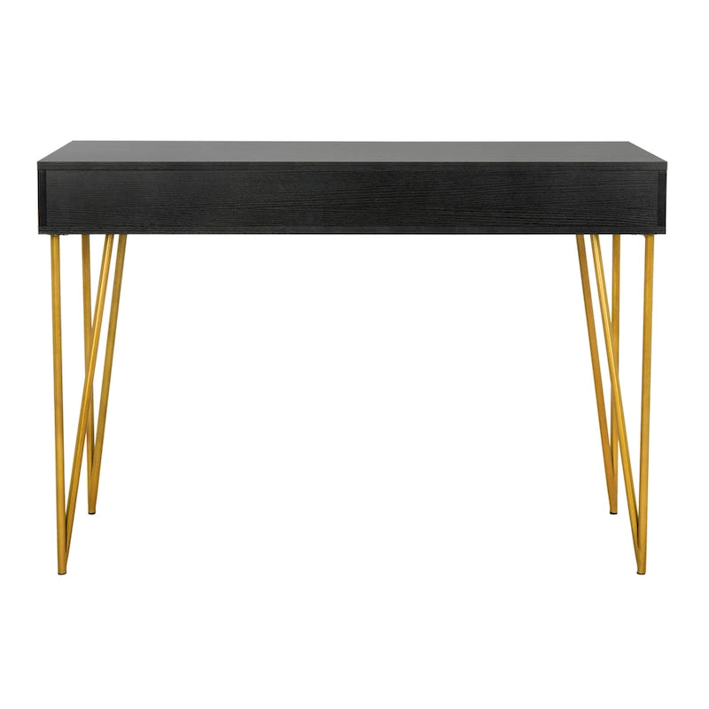 Modern Pine 2-Drawer Desk with Gold Hairpin Legs