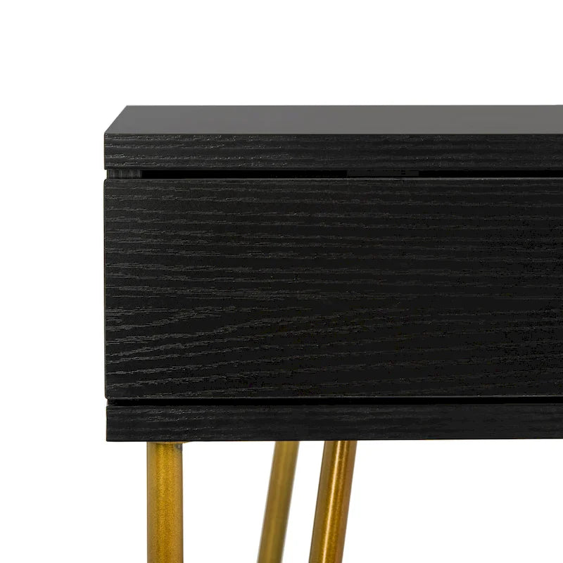 Modern Pine 2-Drawer Desk with Gold Hairpin Legs