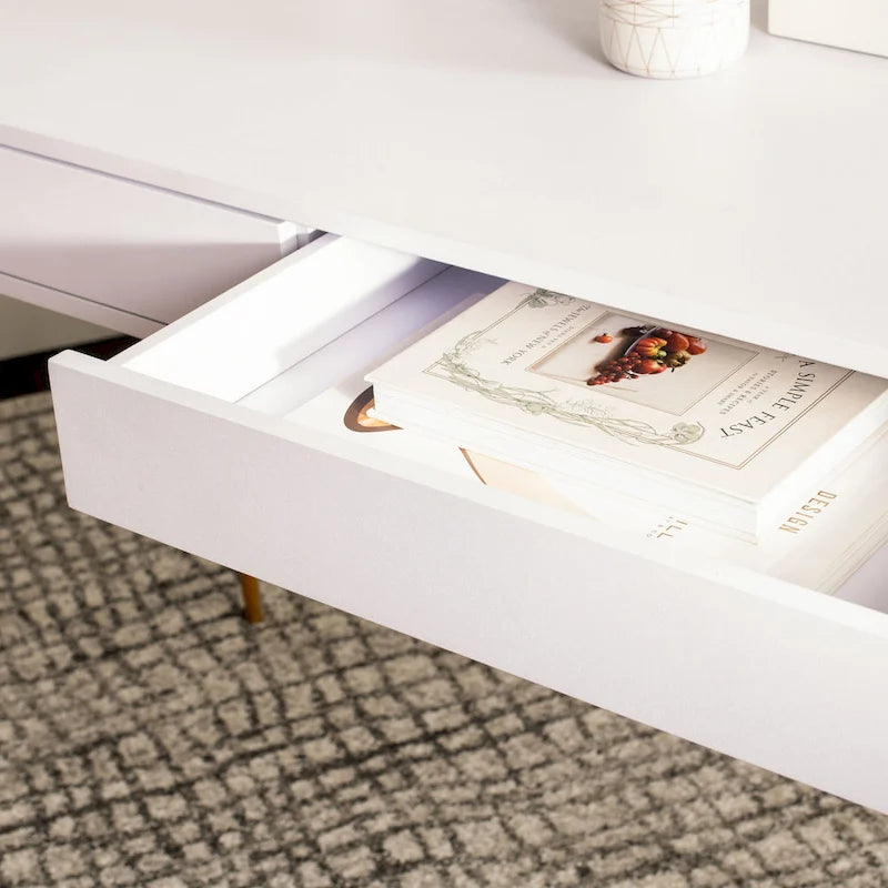 Modern Pine 2-Drawer Desk with Gold Hairpin Legs