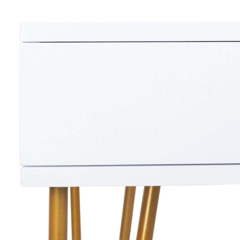 Modern Pine 2-Drawer Desk with Gold Hairpin Legs