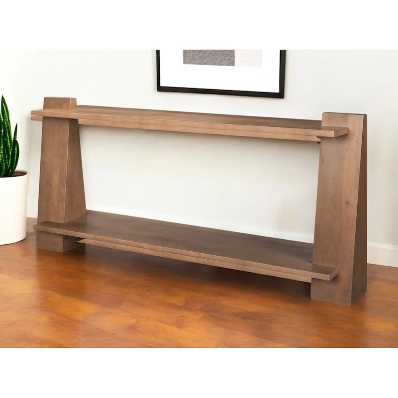 67-Inch Brown Solid Mango Wood Console Table with Shelf