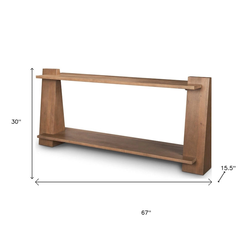 67-Inch Brown Solid Mango Wood Console Table with Shelf