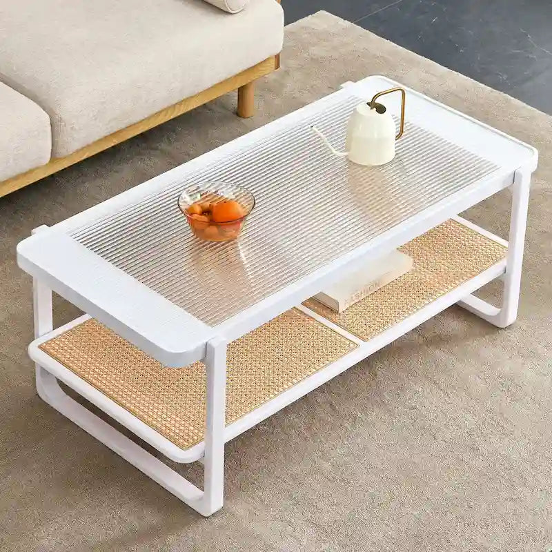 White Farmhouse Coffee Table with Two Open Shelves
