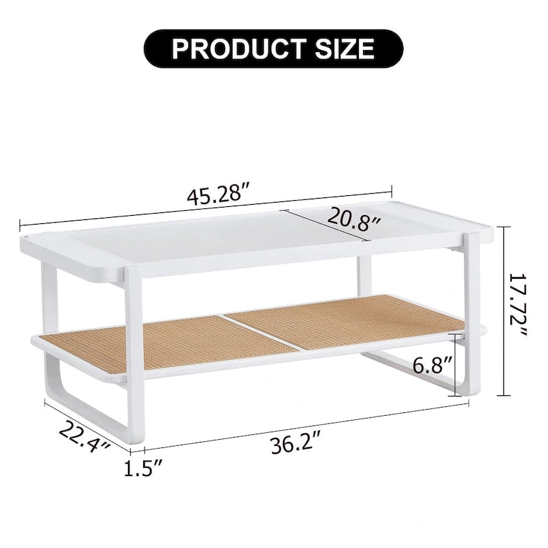 White Farmhouse Coffee Table with Two Open Shelves