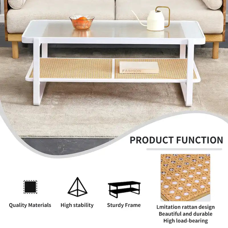 White Farmhouse Coffee Table with Two Open Shelves