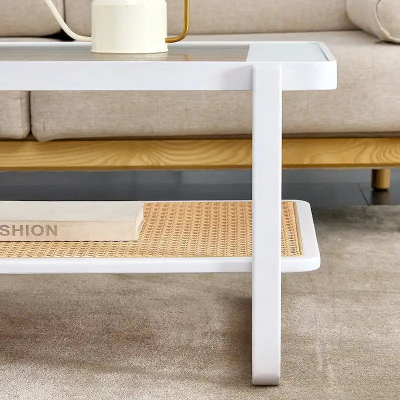 White Farmhouse Coffee Table with Two Open Shelves