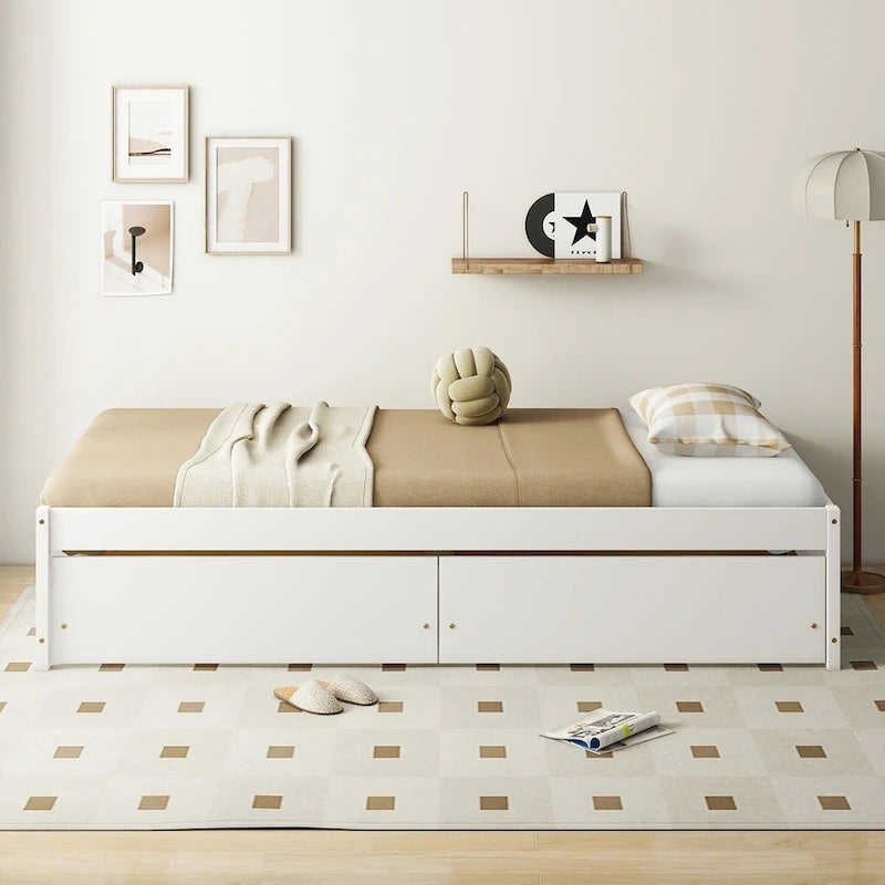 Twin Captain Bed with 2 Storage Drawers and Slat Support, White