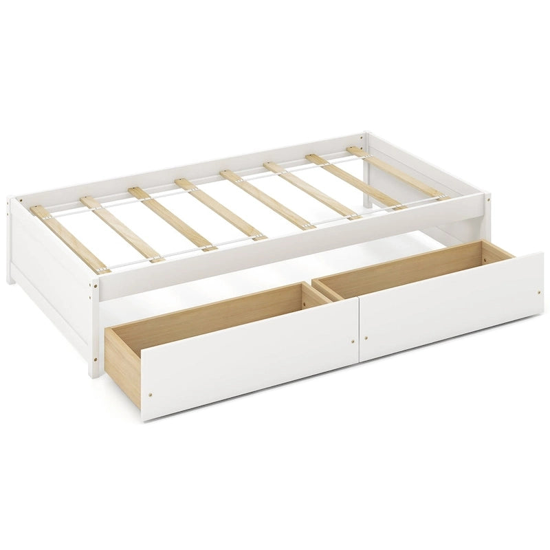 Twin Captain Bed with 2 Storage Drawers and Slat Support, White