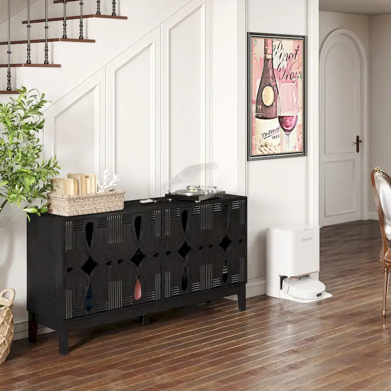 Hollow-Carved Accent Sideboard Buffet Cabinet, 60.5" Storage Cabinet Media Console Table with 4 Doors