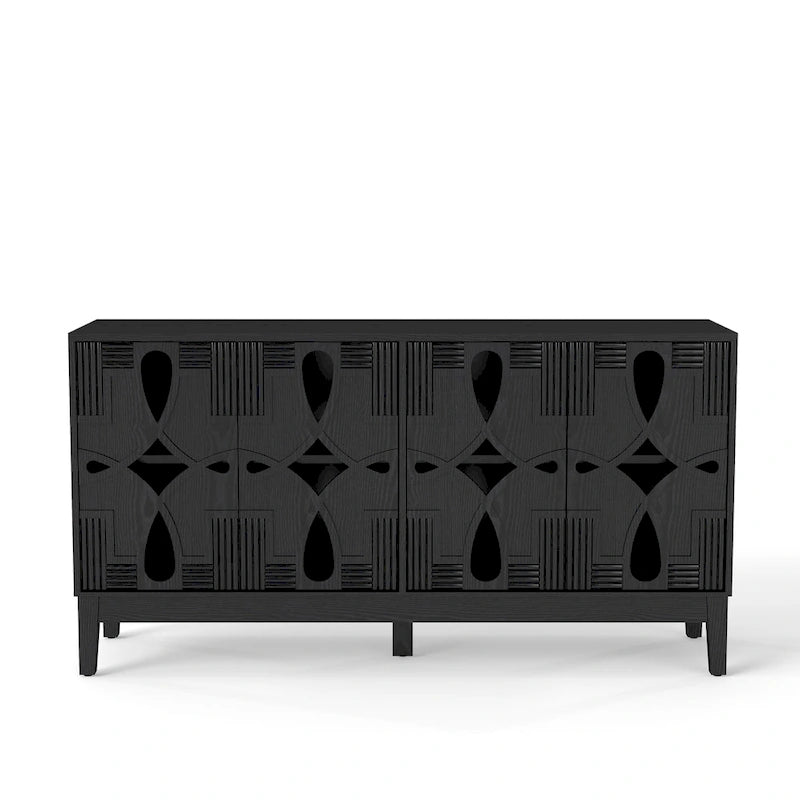 Credenza buffet intagliata con ante traforate, mobile contenitore/consolle porta TV da 60.5" con 4 ante