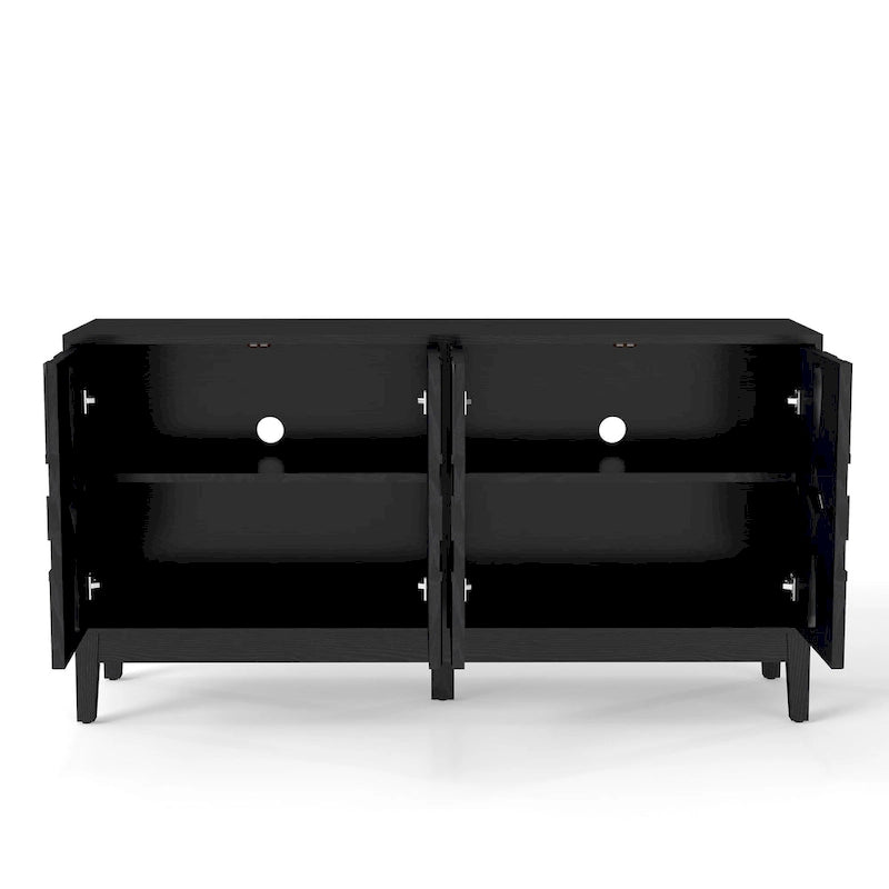 Credenza buffet intagliata con ante traforate, mobile contenitore/consolle porta TV da 60.5" con 4 ante