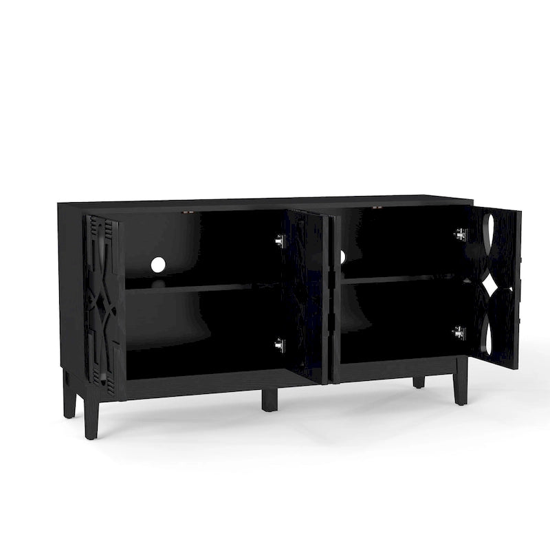 Credenza buffet intagliata con ante traforate, mobile contenitore/consolle porta TV da 60.5" con 4 ante