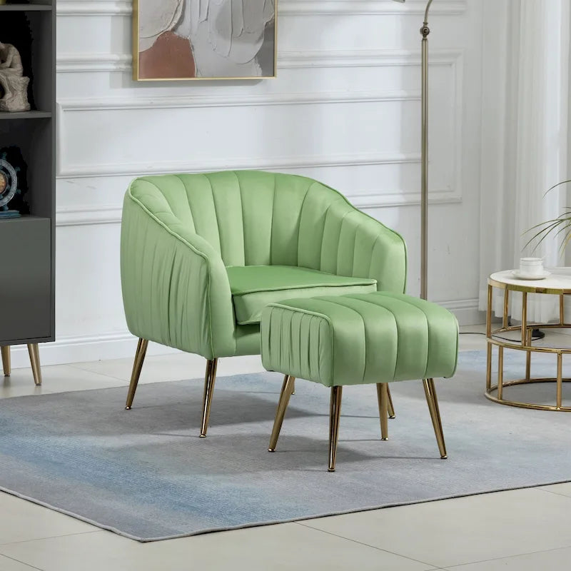 Velvet Tufted Accent Chair and Ottoman Set