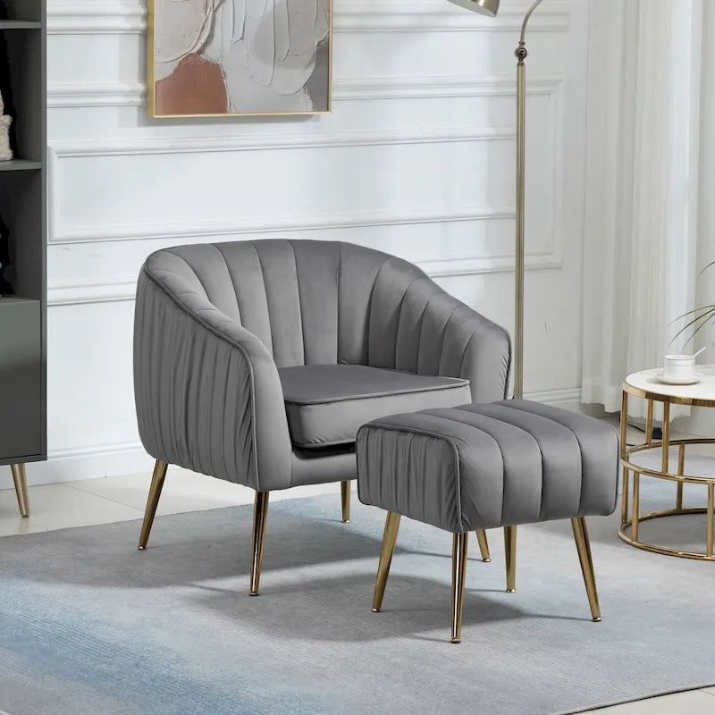 Velvet Tufted Accent Chair and Ottoman Set