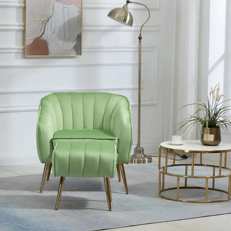 Velvet Tufted Accent Chair and Ottoman Set