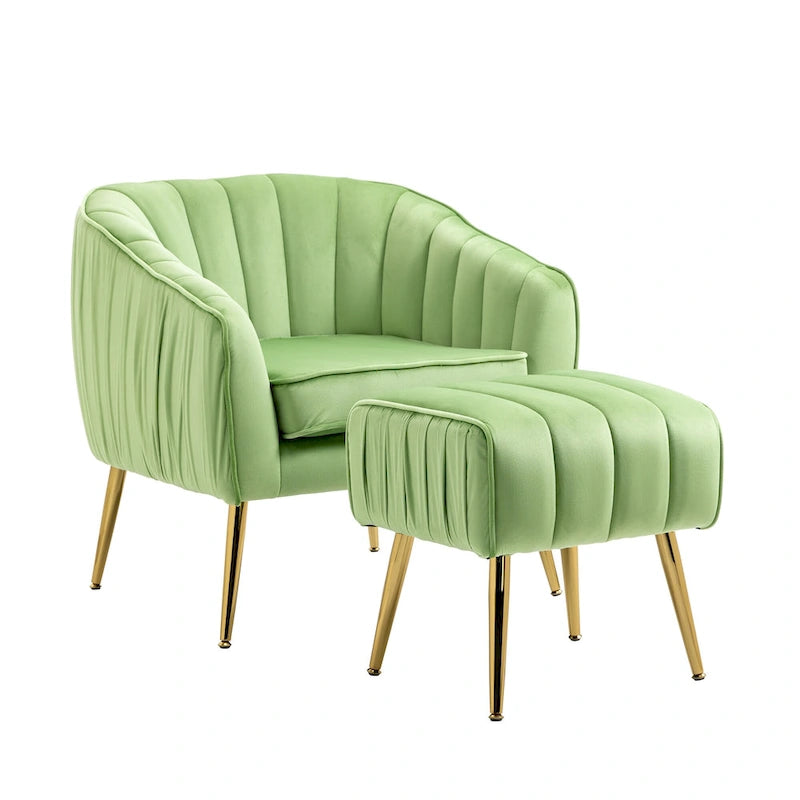Velvet Tufted Accent Chair and Ottoman Set
