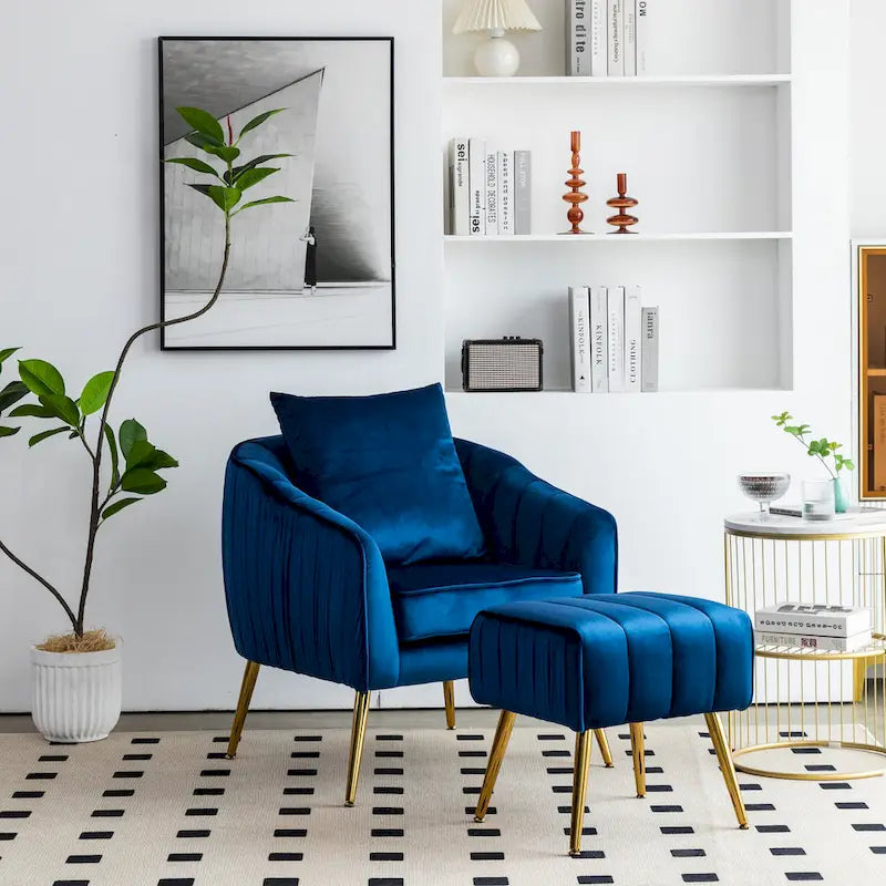 Set di poltrona decorativa in velluto trapuntato e pouf