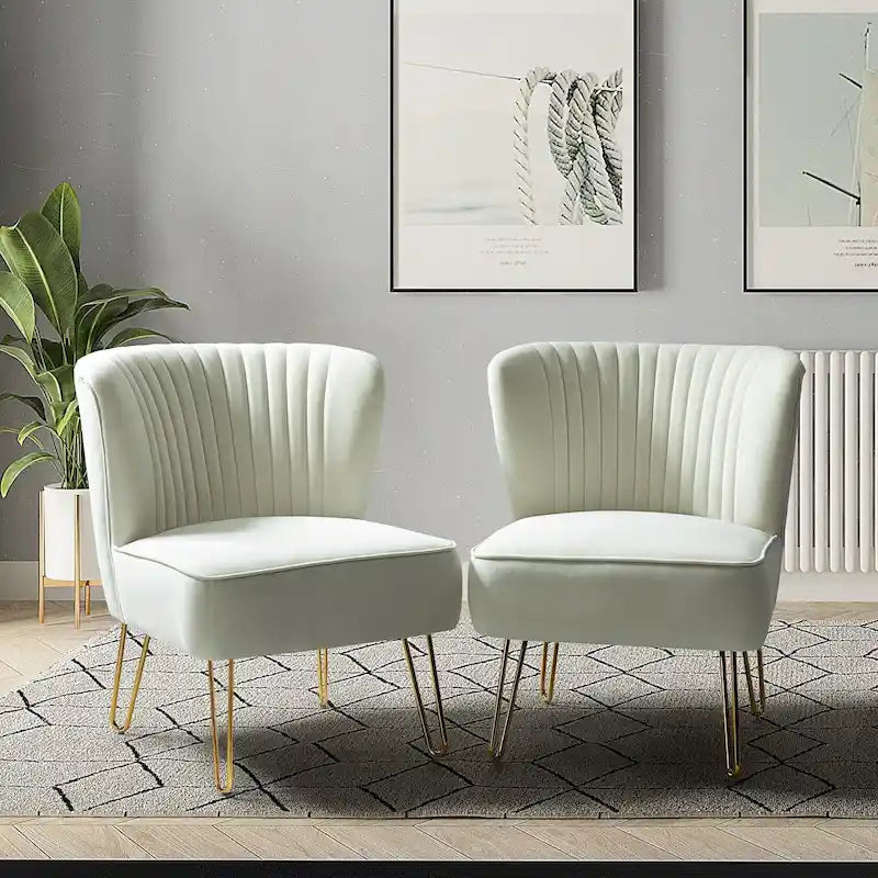 Velvet Tufted Accent Chairs with Gold-Tone Legs, Set of 2