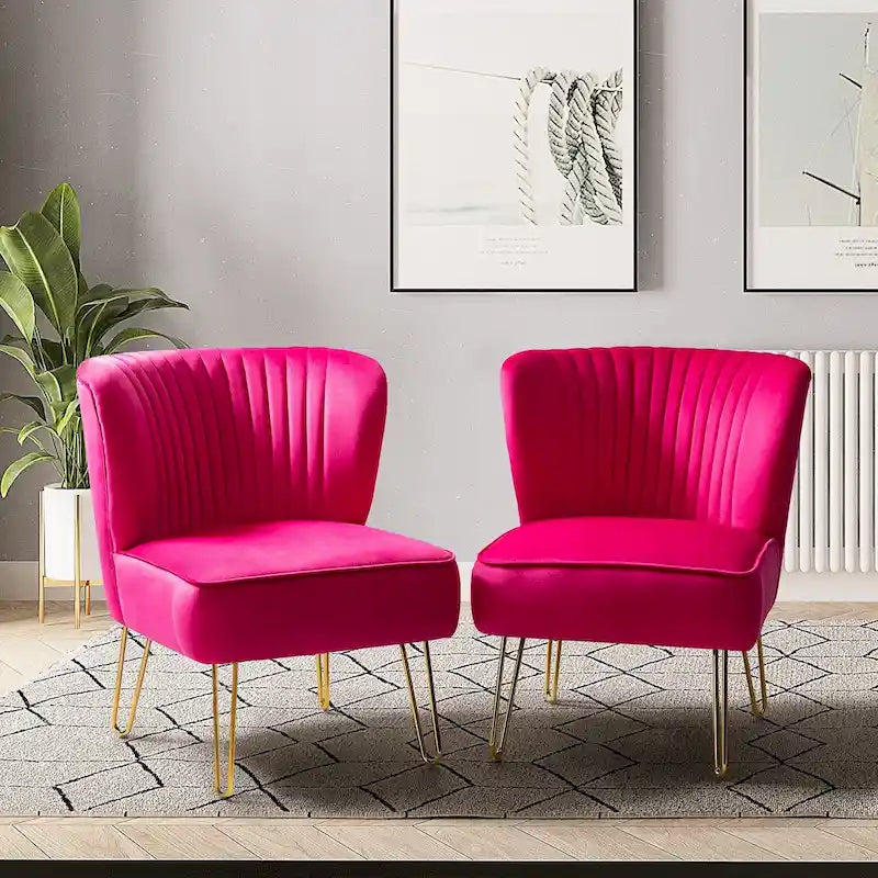 Velvet Tufted Accent Chairs with Gold-Tone Legs, Set of 2
