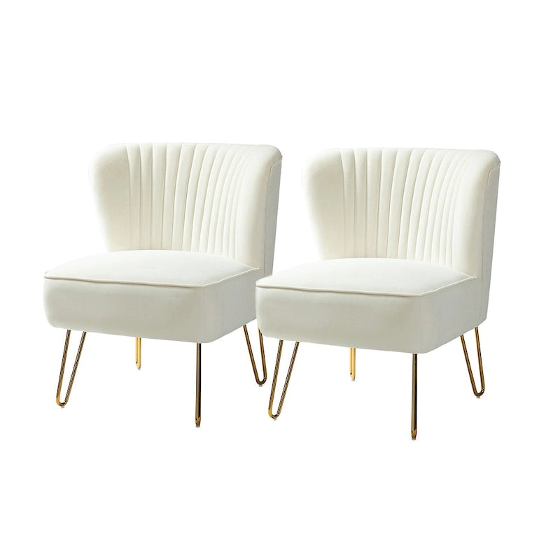 Velvet Tufted Accent Chairs with Gold-Tone Legs, Set of 2