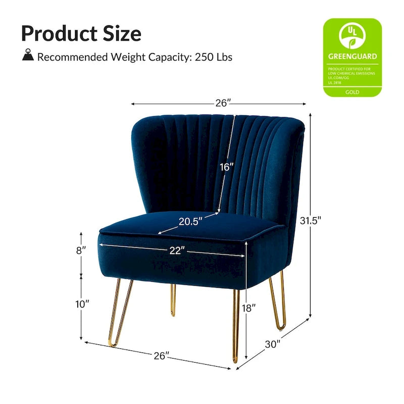 Velvet Tufted Accent Chairs with Gold-Tone Legs, Set of 2
