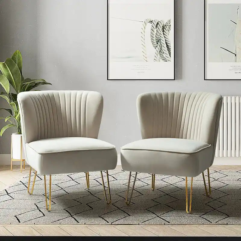 Velvet Tufted Accent Chairs with Gold-Tone Legs, Set of 2