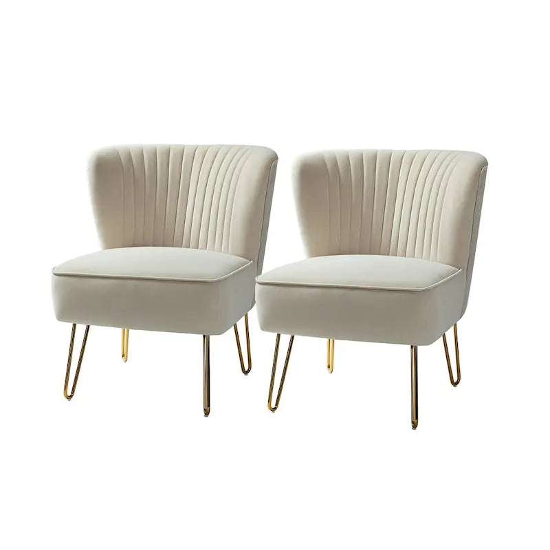 Velvet Tufted Accent Chairs with Gold-Tone Legs, Set of 2