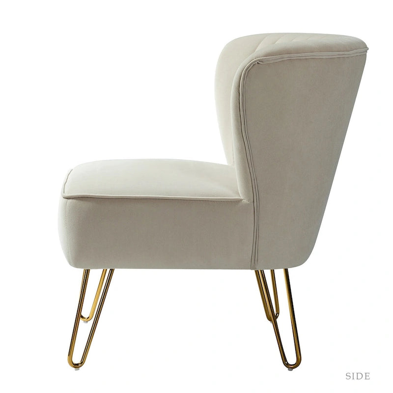 Velvet Tufted Accent Chairs with Gold-Tone Legs, Set of 2