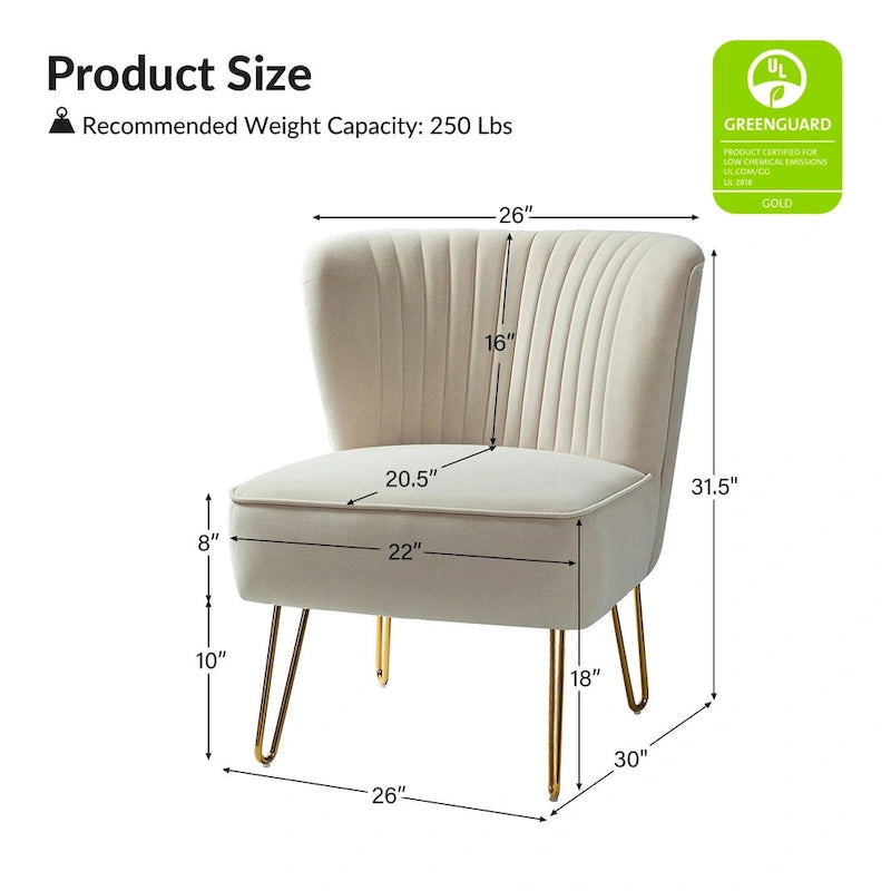Velvet Tufted Accent Chairs with Gold-Tone Legs, Set of 2