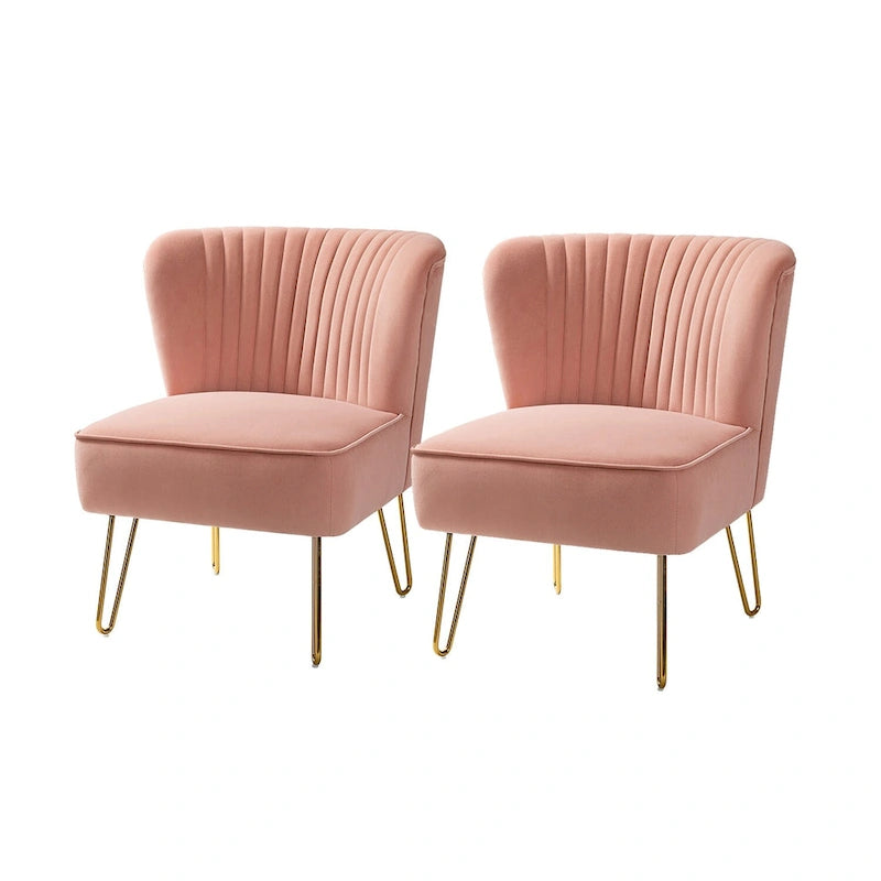 Velvet Tufted Accent Chairs with Gold-Tone Legs, Set of 2