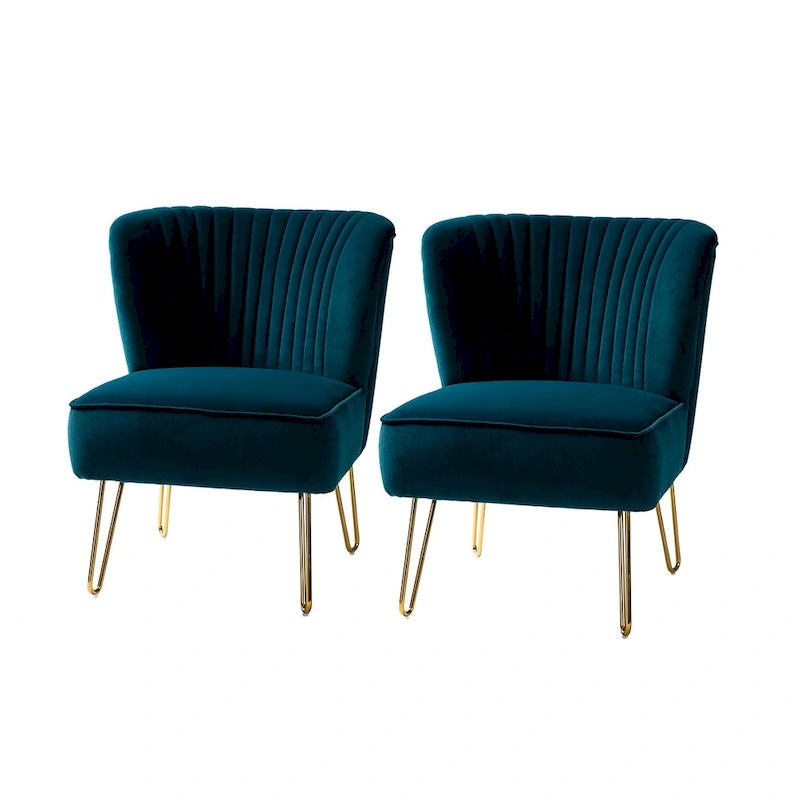 Velvet Tufted Accent Chairs with Gold-Tone Legs, Set of 2