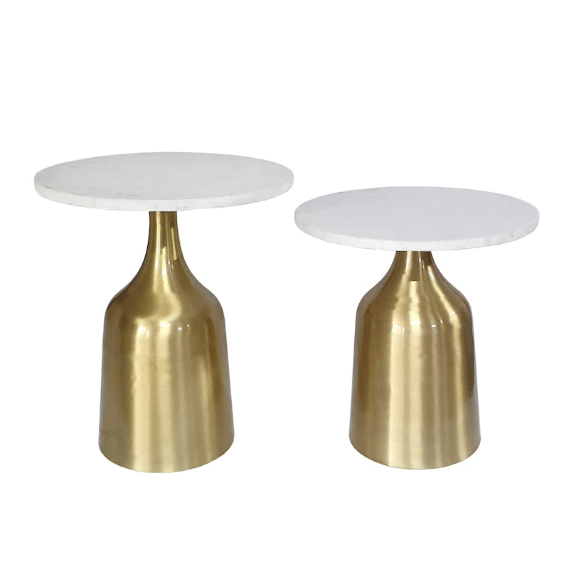 Acacia and Aluminum Trumpet Side Tables - Set of 2