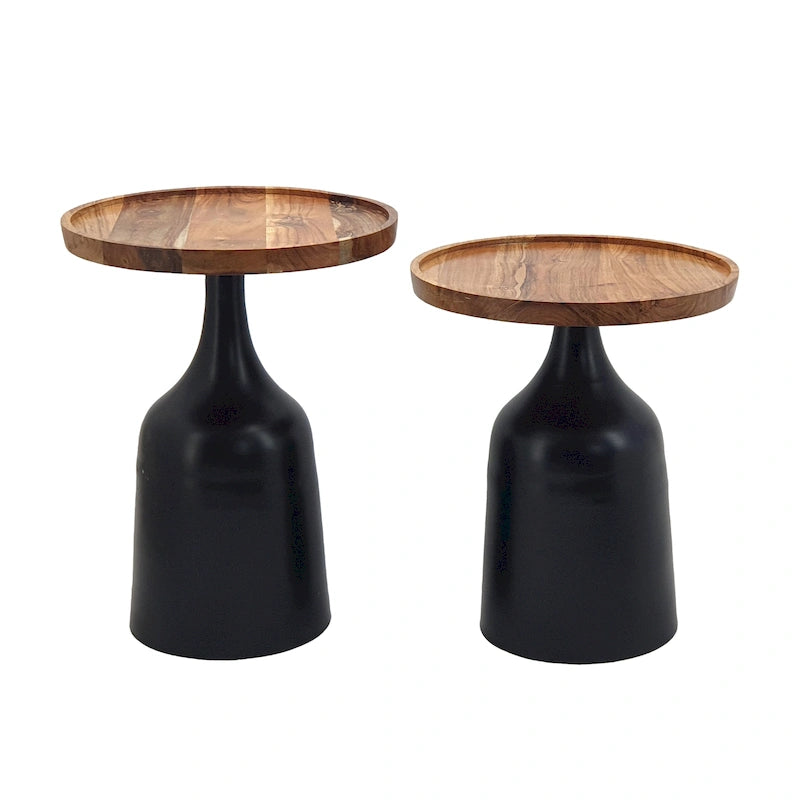 Acacia and Aluminum Trumpet Side Tables - Set of 2