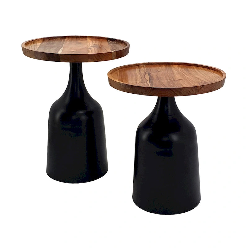 Acacia and Aluminum Trumpet Side Tables - Set of 2