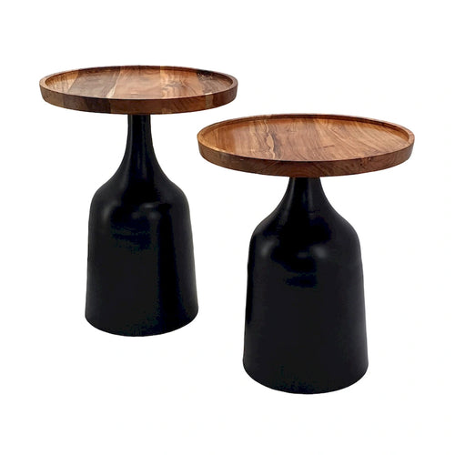 Acacia and Aluminum Trumpet Side Tables - Set of 2