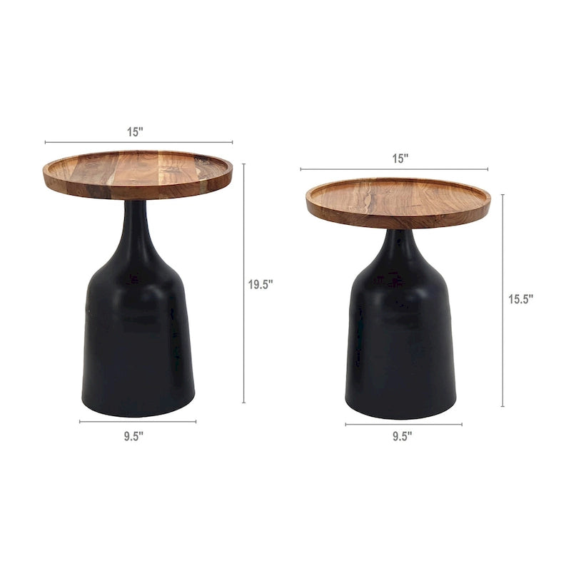 Acacia and Aluminum Trumpet Side Tables - Set of 2