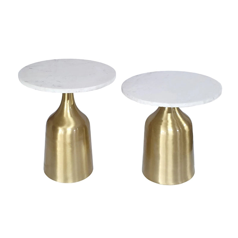 Odkládací stolky ve tvaru trubky z akácie a hliníku - sada 2 kusů
