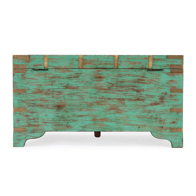 Table basse coffre de rangement avec incrustation en laiton peinte à la main