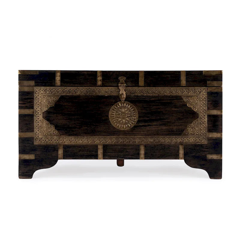 Table basse coffre de rangement avec incrustation en laiton peinte à la main