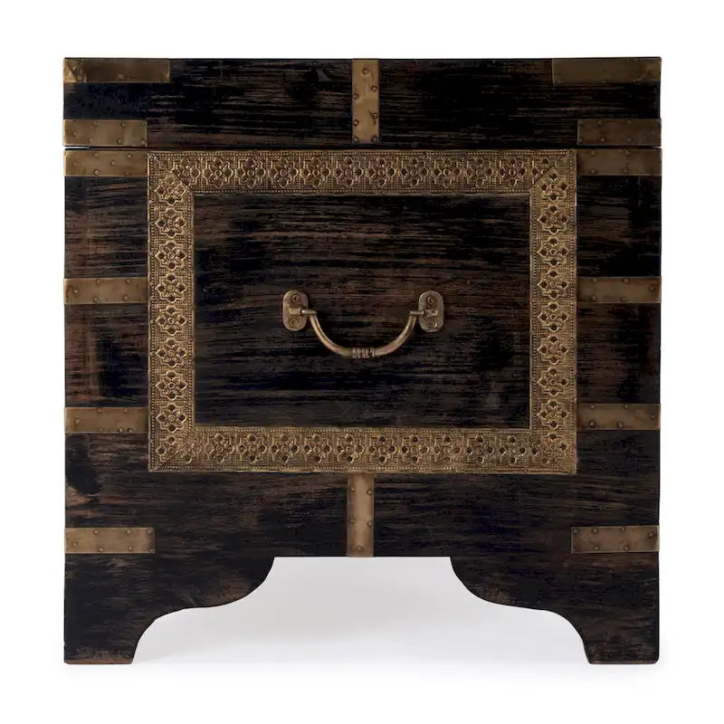 Table basse coffre de rangement avec incrustation en laiton peinte à la main