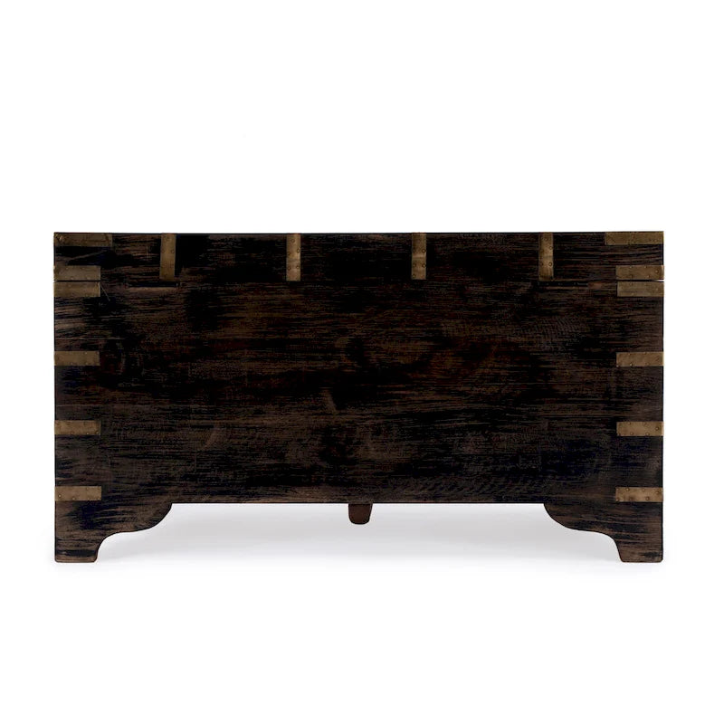 Table basse coffre de rangement avec incrustation en laiton peinte à la main